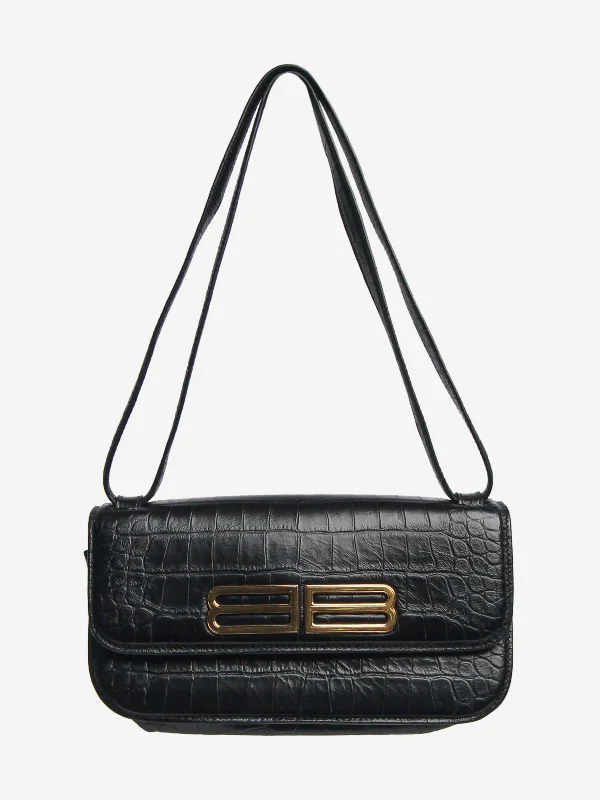 Pet - Friendly Hermes Pet Carrier Bags in Signature StylesBlack Gossip crocskin shoulder bag