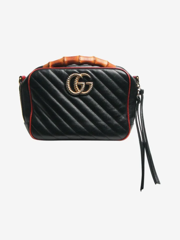 Hermes Bags with Detachable Pouches for VersatilityBlack GG Marmont shoulder bag with bamboo handle