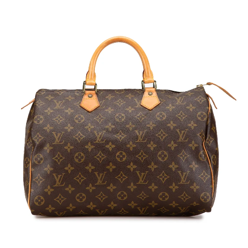 Ladies Louis Vuitton shoulder bags with a single - handle silhouetteBrown Louis Vuitton Monogram Speedy 35 Boston Bag