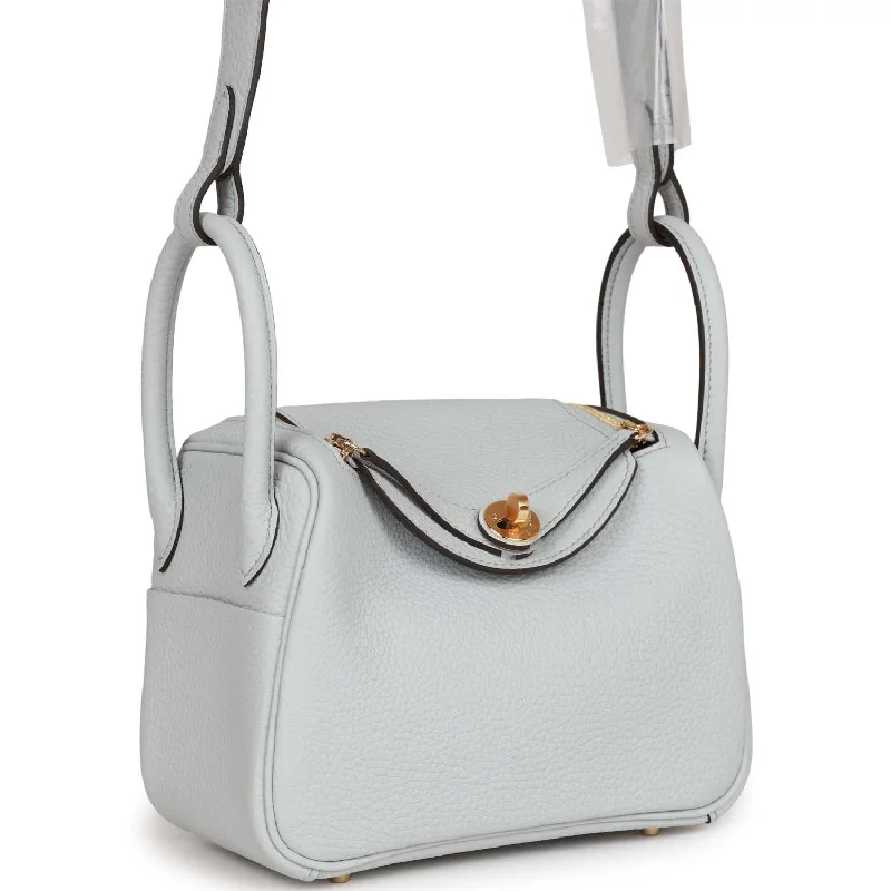 Hermes Bags with RFID - Blocking Linings for SecurityHermes Mini Lindy Bleu Pale Clemence Gold Hardware