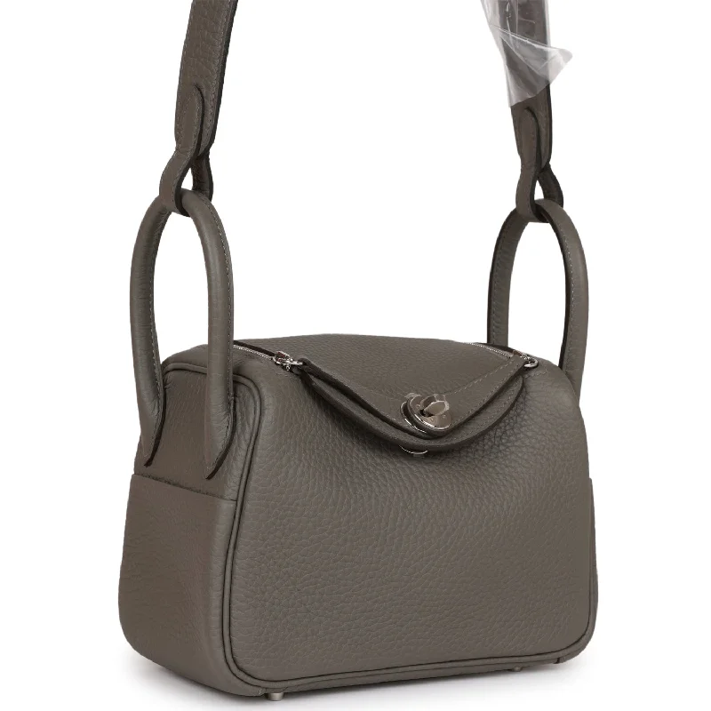 Hermes Bags with Adjustable Shoulder and Crossbody StrapsHermes Mini Lindy Gris Meyer Clemence Palladium Hardware