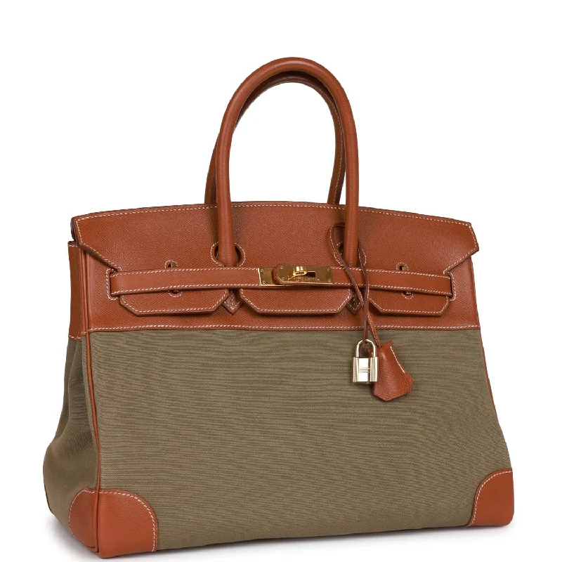 Hermes Bags with Magnetic and Twist - Lock ClosuresVintage Hermes Birkin 35 Gold Courchevel and Olive Toile H Gold Hardware