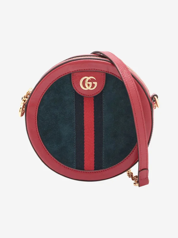 Durable Hermes Canvas - Trimmed Bags for Outdoor UseRed and dark blue leather Ophidia GG round bag