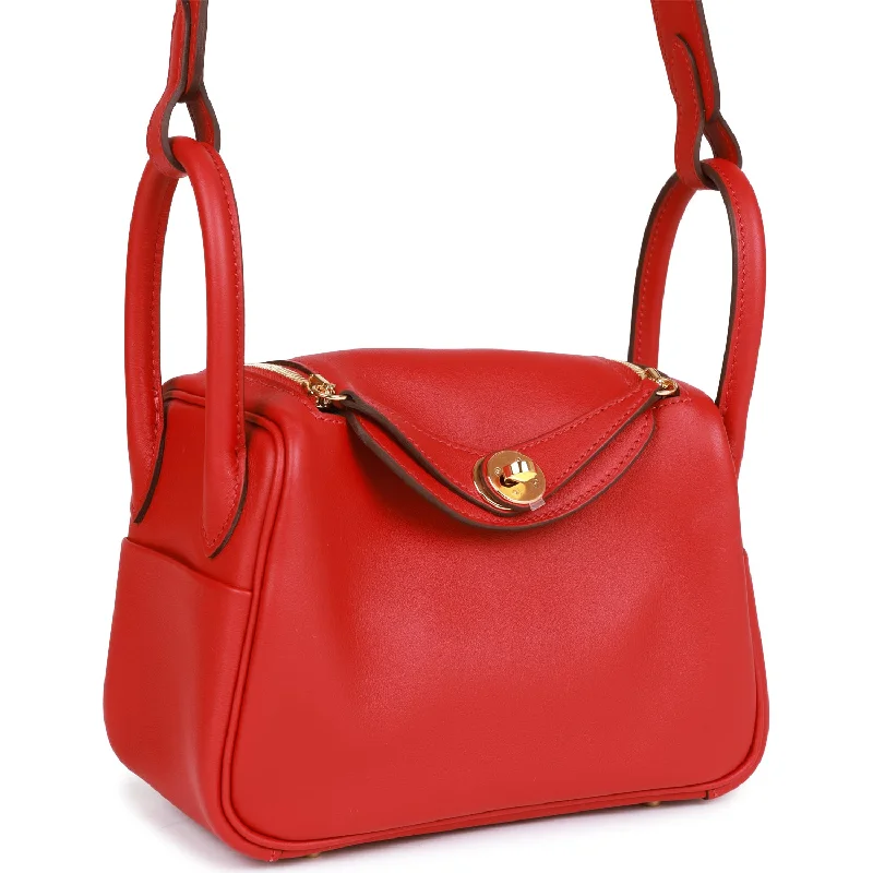 Hermes Bags with RFID - Blocking Linings for SecurityHermes Mini Lindy Rouge Piment Swift Gold Hardware