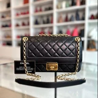 Chanel Handbag with Adjustable Strap for ComfortChic With Me Flap Lambskin Quilted Black GHW No 20