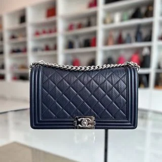 Chanel New Arrival Handbag with Gold HardwareBoy New Medium 28cm Leboy Lambskin Dark Blue No 19