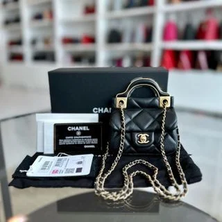 Chanel Black Handbag for Business Meetings*Brand New* Flap Lambskin Cardholder with Chain 21A Black GHW No 31