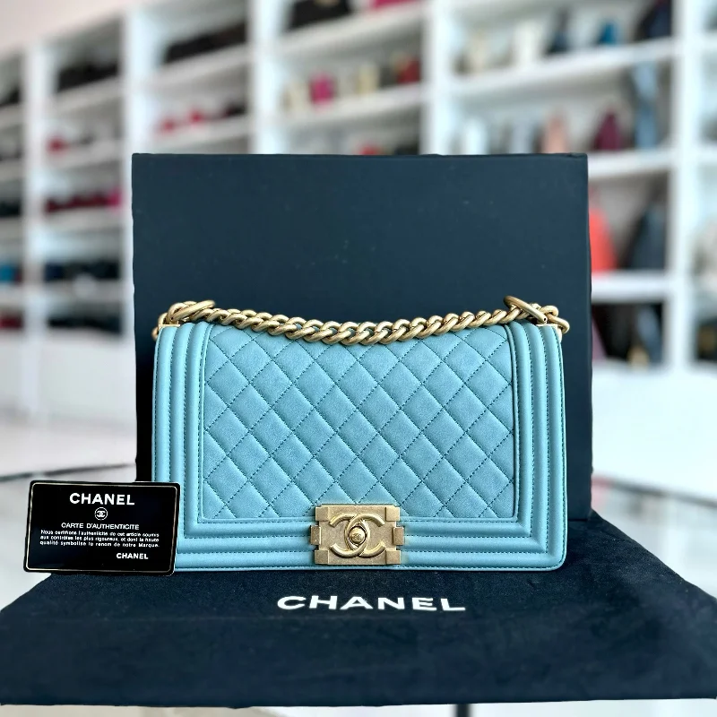 Chanel Black Handbag for Business Meetings*Calfskin* Boy Old Medium 25CM Quilted Calfskin Leboy Light Blue GHW No 25