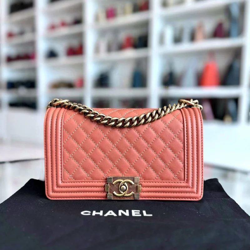 Chanel New Arrival Handbag with Gold Hardware*Calfskin* Boy Old Medium Quilted Smooth Calfskin Leboy Blush AGHW No 20