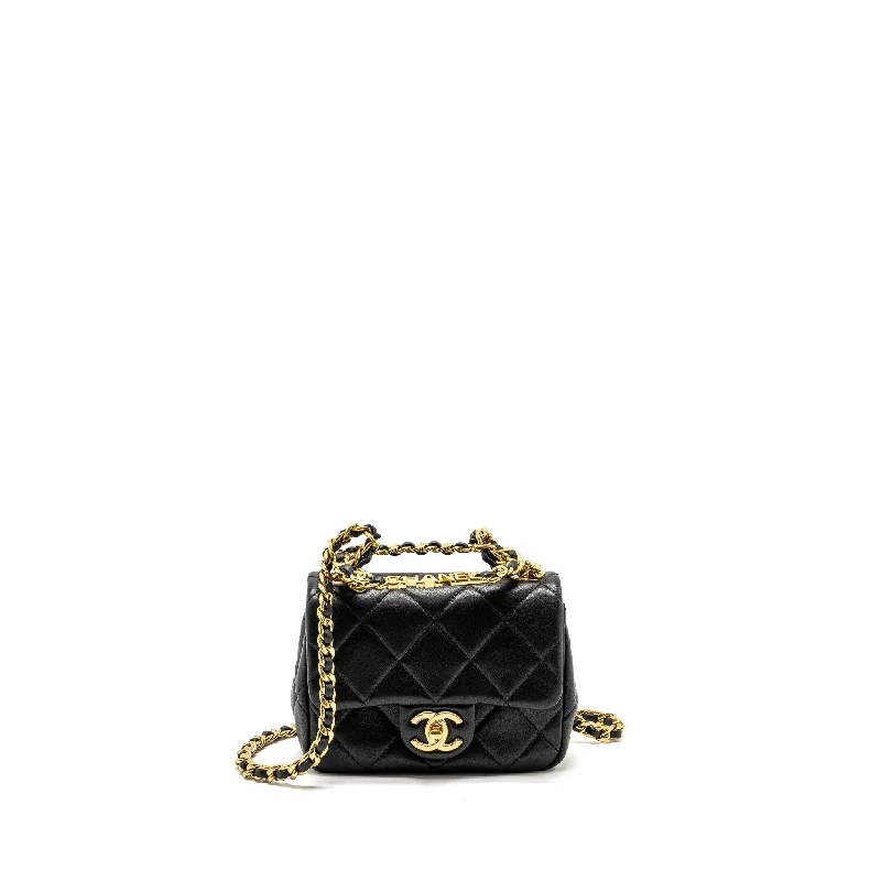 Chanel Designer Handbag with Unique DesignChanel 23c Round Handle Mini Square Flap Bag Lambskin Black GHW (microchip)