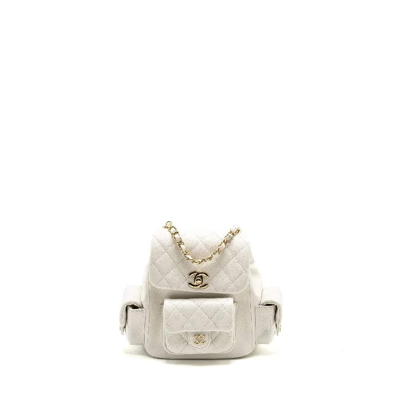 Chanel Quilted Leather Shoulder Bag for FashionistasChanel 23K Triple Pocket Mini Backpack Caviar White LGHW (Microchip)