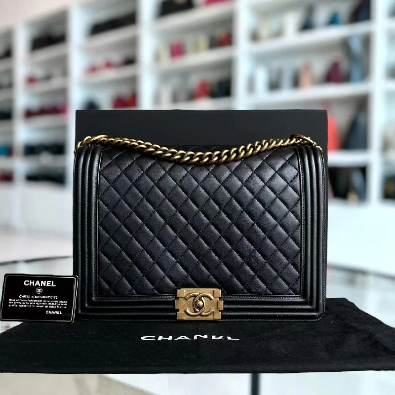 Chanel Luxury Handbag for High - End EventsBoy Large 30CM Quilted Lambskin Leboy Black GHW No 19