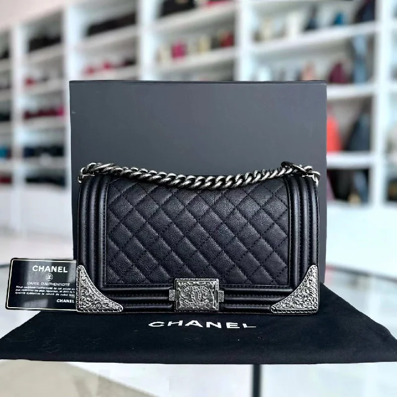 Chanel Colorful Handbag for Spring OutfitsBoy Limited Edition Old Medium Quilted Grained Calfskin With Metal Edegs Black Leboy RSHW No 19