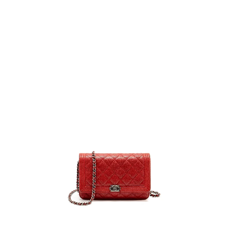 Chanel Chain Strap Handbag for Everyday UseChanel Boy Wallet On Chain Caviar Red Ruthenium Silver Hardware