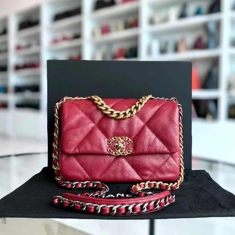 Chanel Black Handbag for Business MeetingsC19 Goatskin Small 19 Quilted Goatskin Burgundy Dark Red GHW No 30