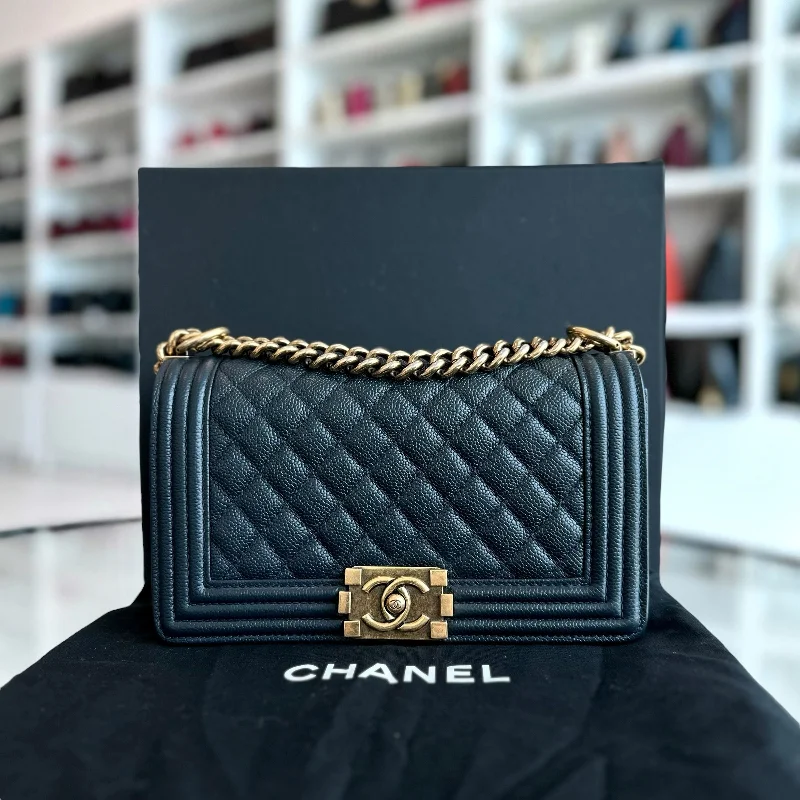 Chanel Small Crossbody Bag for TravelChanel Boy Medium - Caviar Old Medium 25CM Quilted Leboy Dark Blue Ruthenium Gold Hardware Series 19