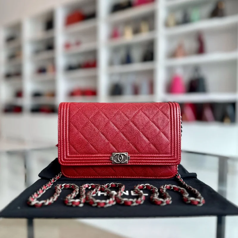 Chanel Small Crossbody Bag for TravelCaviar Boy WOC Wallet On Chain Red SHW No 22