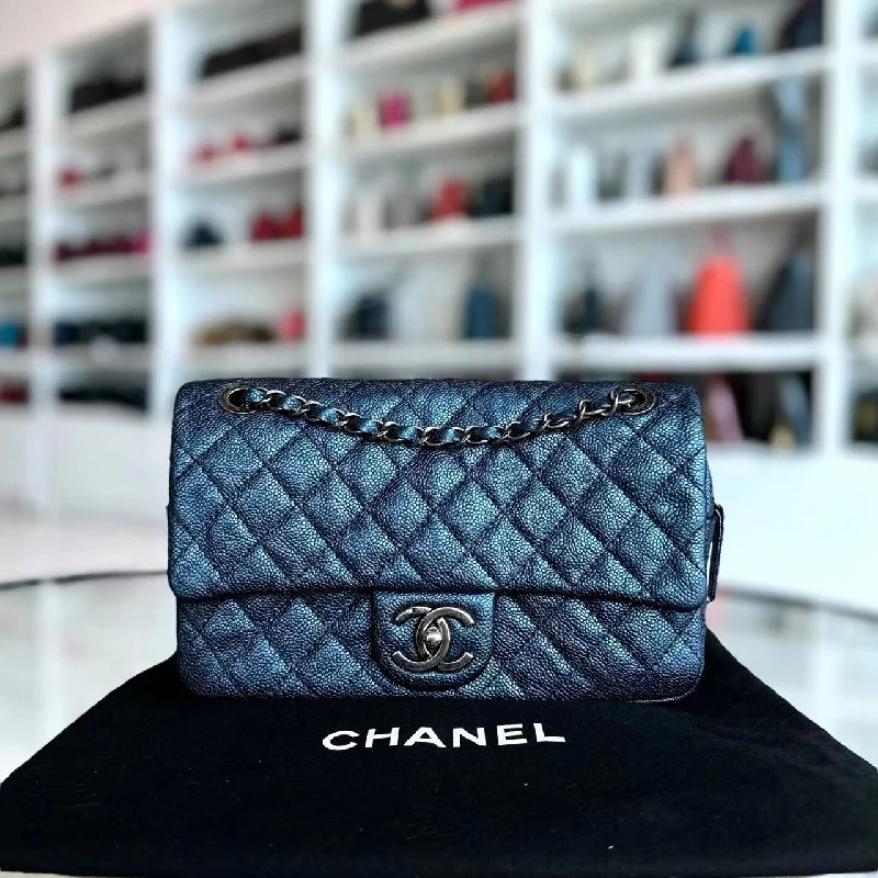 Chanel Colorful Handbag for Spring OutfitsCaviar Easy Flap Zipper Quilted Calfskin Small Iridescent Blue SHW No 16