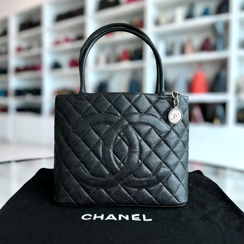 Chanel All - Match Handbag for Versatile StylingCaviar Medallion Tote Leather Black SHW No 6