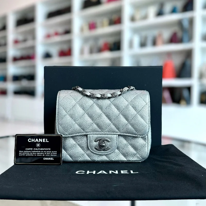 Chanel Colorful Handbag for Spring OutfitsCaviar Mini Square Quilted Grained Calfskin Silver RSHW No 24