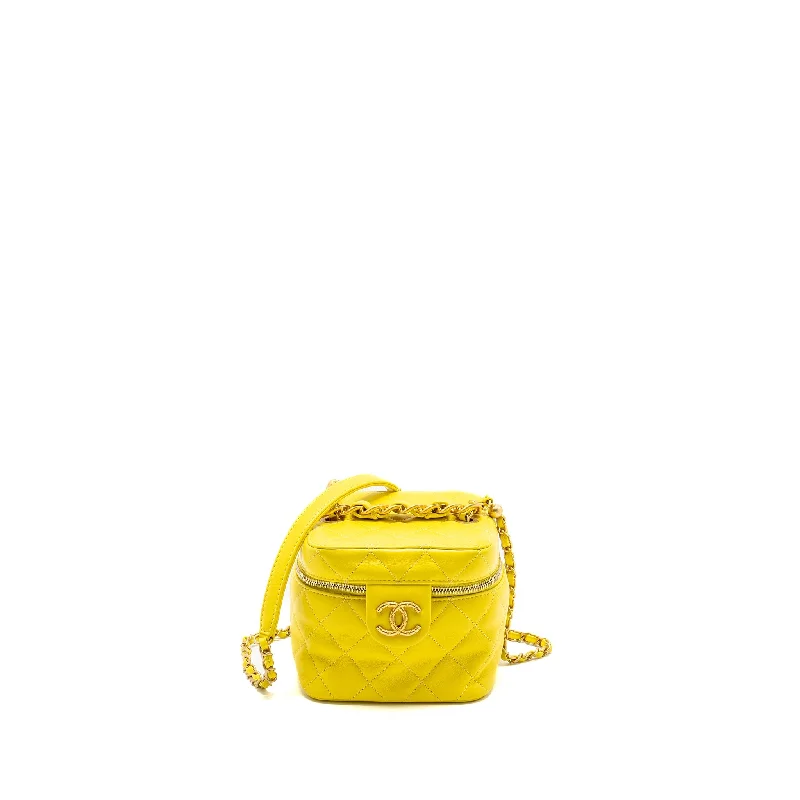 Chanel All - Match Handbag for Versatile StylingChanel CC Vanity Case Bag Calfskin Yellow GHW (Microchip)