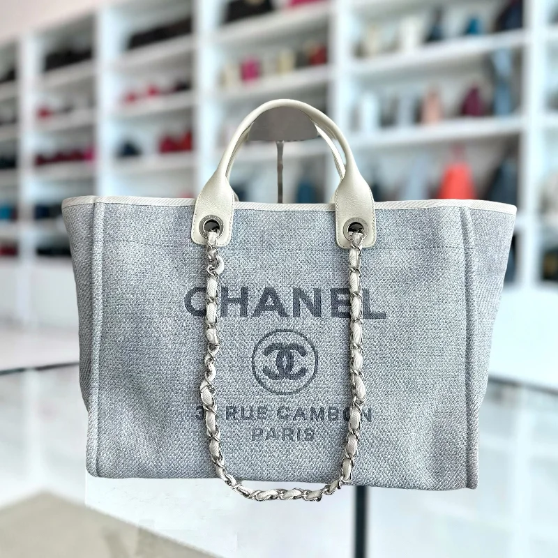 Chanel Classic Flap Bag for Evening PartyDeauville Large Light Blue Canvas SHW No 18