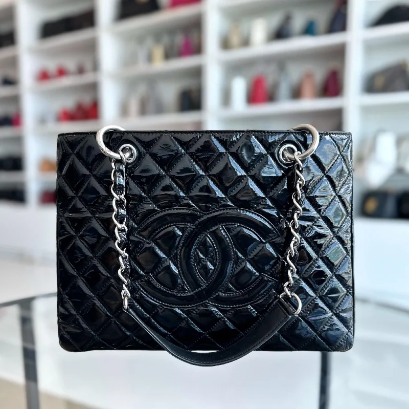 Chanel Luxury Handbag for High - End EventsGST Grand Shopping Tote Patent Leather Quilted Black SHW No 12