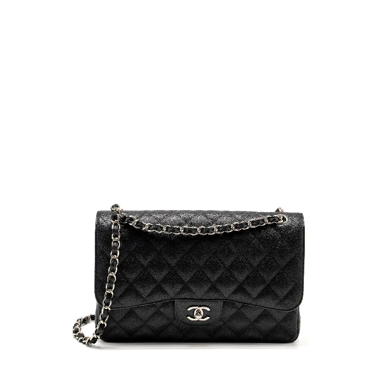 Chanel Handbag with Adjustable Strap for ComfortChanel Jumbo Classic Double Flap Bag Caviar Black SHW