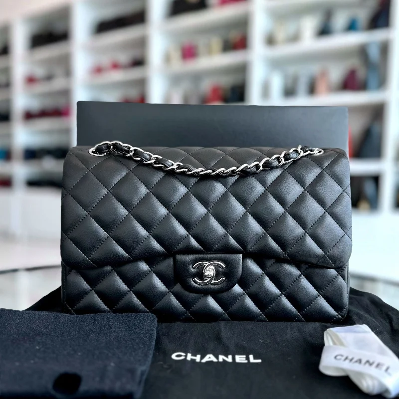 Chanel Vintage Inspired Handbag for Retro LoversJumbo Classic Flap Double Flap Quilted Lambskin Black SHW No 18