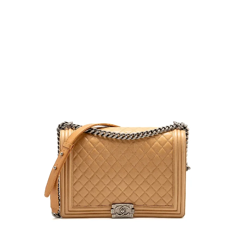 Chanel Small Crossbody Bag for TravelChanel Large Boy Bag Lambskin Beige Ruthenium Hardware