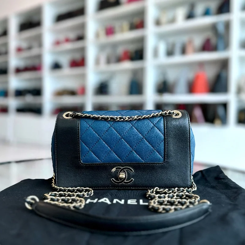 Chanel Chain Strap Handbag for Everyday UseChanel Mademoiselle Small - 20cm Seasonal Double Flap Calfskin Quilted Black Blue GHW No 23