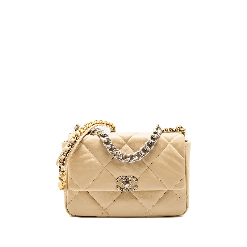 Chanel Vintage Inspired Handbag for Retro LoversChanel Large 19 Bag Lambskin Light Beige Multicolour Hardware (Microchip)