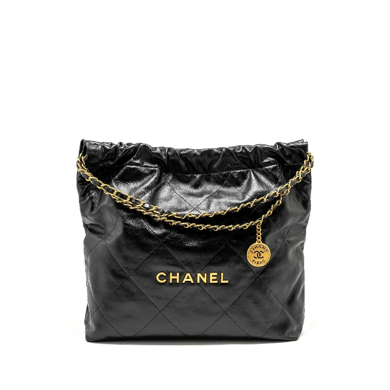 Chanel New Arrival Handbag with Gold HardwareCHANEL Medium 22 Bag Gold Letter Shiny Calfskin Black GHW (Microchip)