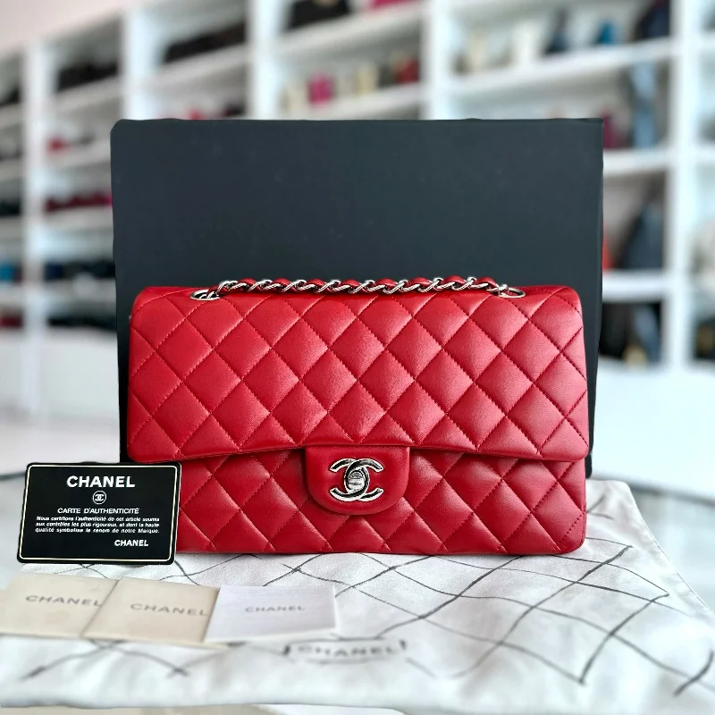 Chanel Black Handbag for Business Meetings25CM Quilted Lambskin Red SHW No 13