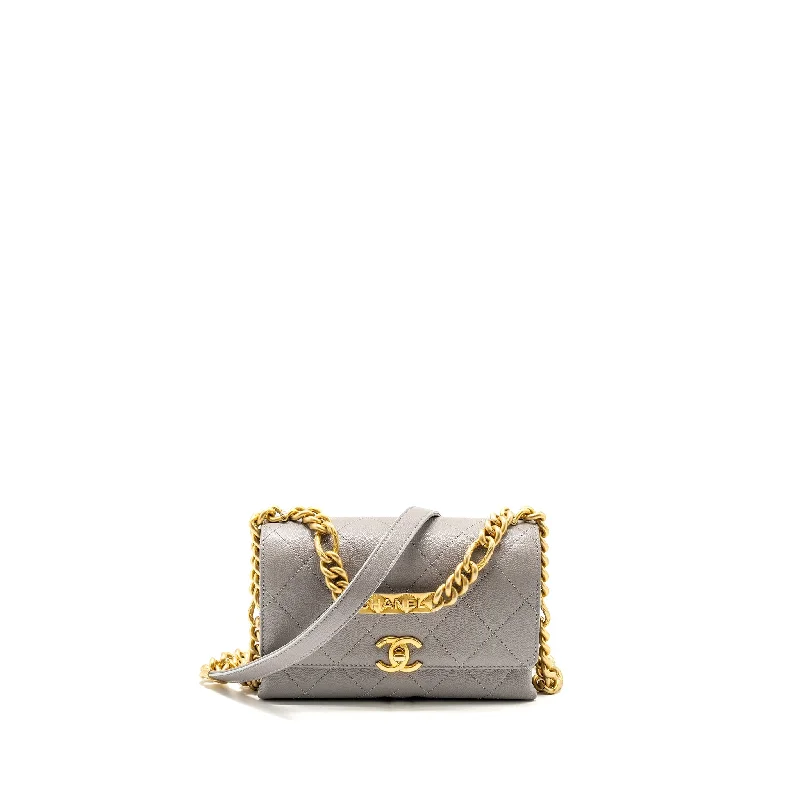 Chanel Designer Handbag with Unique DesignChanel Mini Quilted Flap Bag With Chain Handle Caviar Grey GHW (microchip)