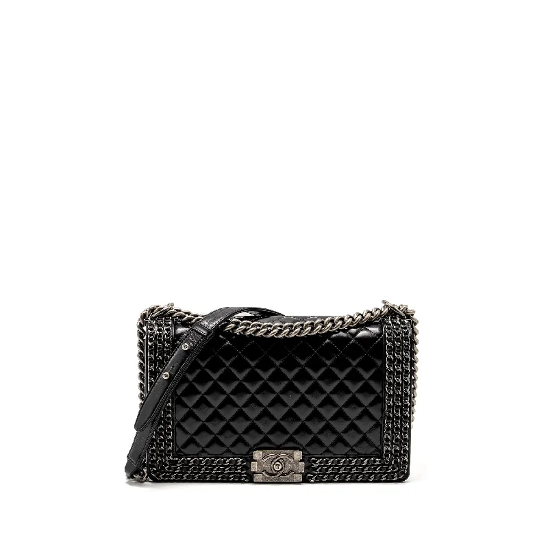 Chanel Small Crossbody Bag for TravelChanel new medium chain edge boy bag calfskin black ruthenium SHW