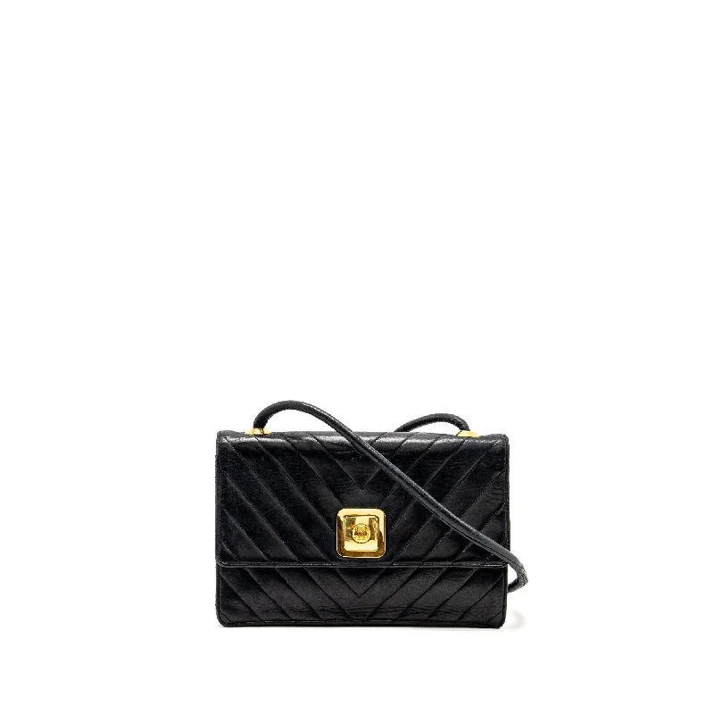 Chanel New Arrival Handbag with Gold HardwareChanel Vintage chevron flap bag lambskin black GHW