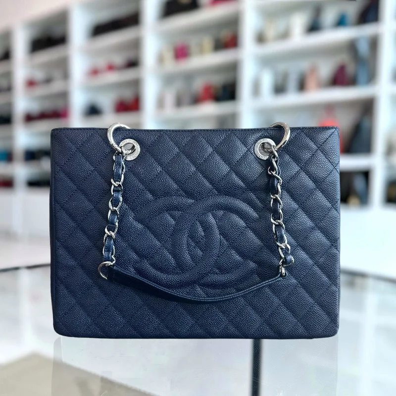 Chanel Chain Strap Handbag for Everyday Use*Like New* Caviar GST Grand Shopping Tote Dark Blue No 19