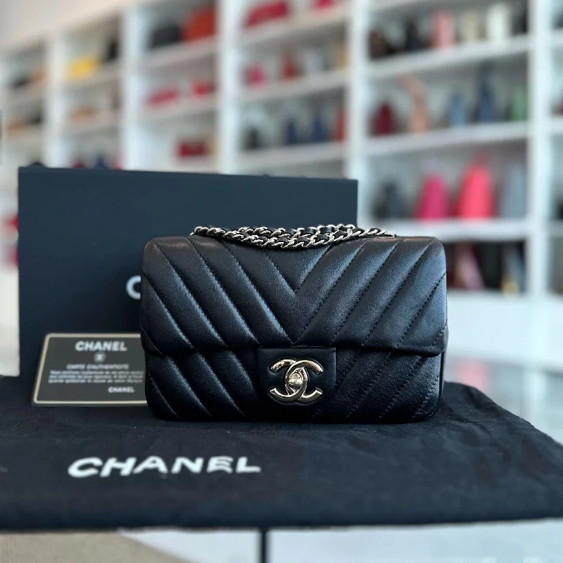 Chanel Limited Edition Handbag for Collectors*Like New* Mini Rectangular 20CM Chevron Lambskin Black LGHW