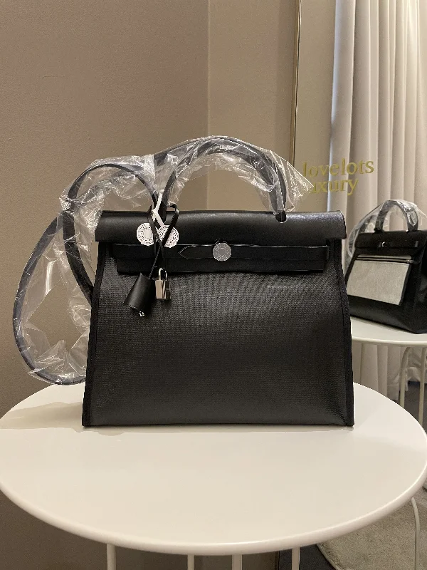 Easy - to - Clean Hermes Bags for Busy LifestylesHermes Herbag Zip 31 Black Coated Canvas